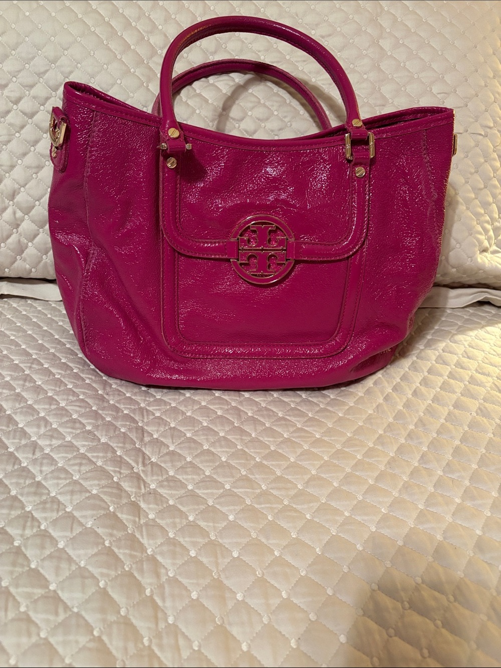 Tory Burch Bright Fuchsia Patent Leather Tote